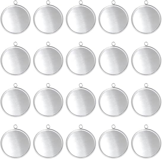 Bezels Pendant Resin - 20 шт., круглые заготовки из нержавеющей
