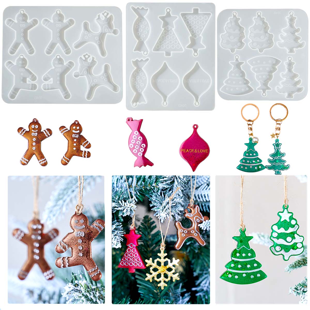 Resin Art Mould - Рождественская серия, серьги, кулон, силиконовая форма,