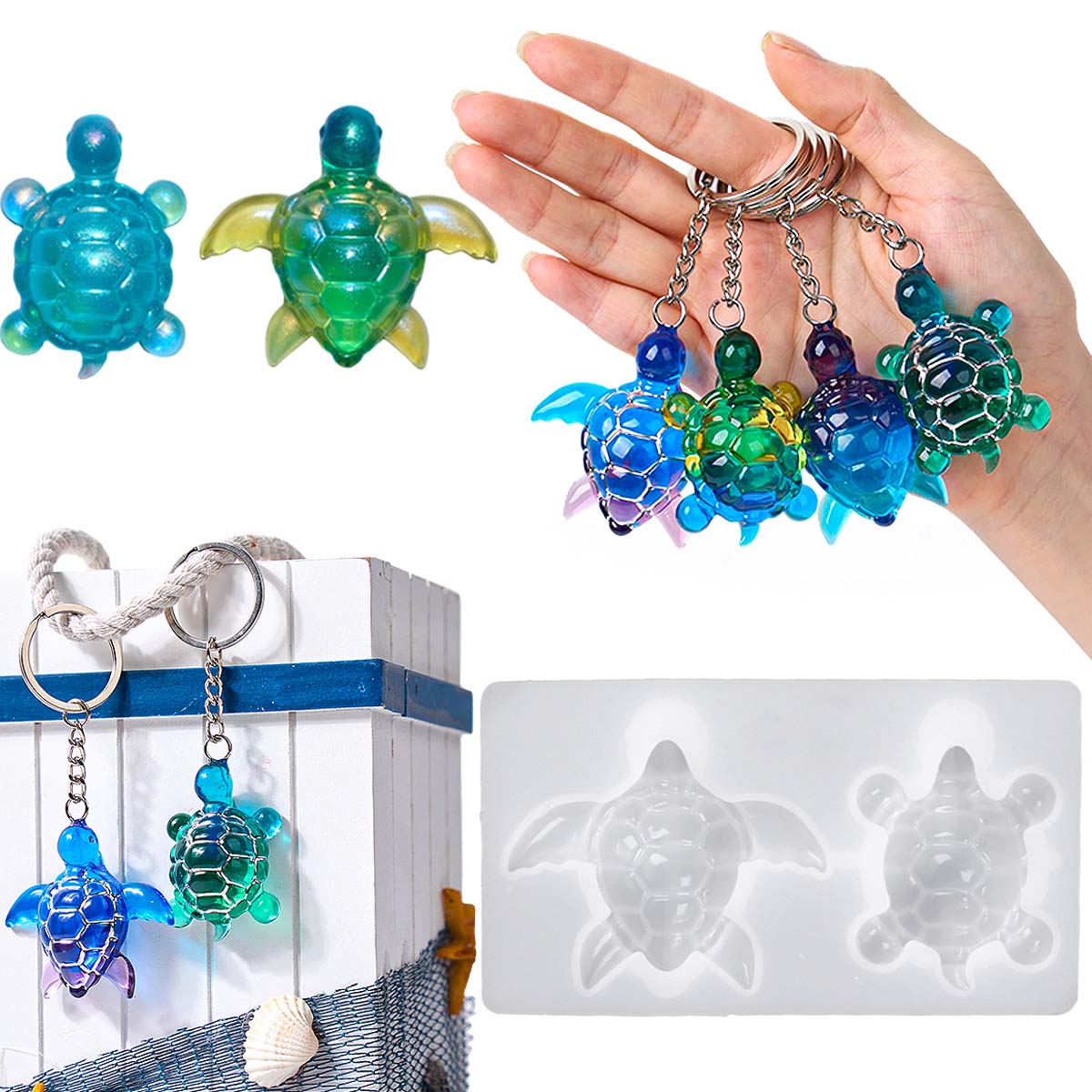 Resin Art Mould - 3D брелок с морской черепахой, силиконовая