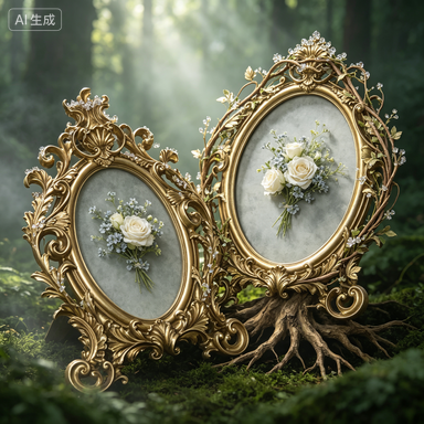 Resin Art Gift For Wedding - Ретро-золотая овальная фоторамка из смолы для
